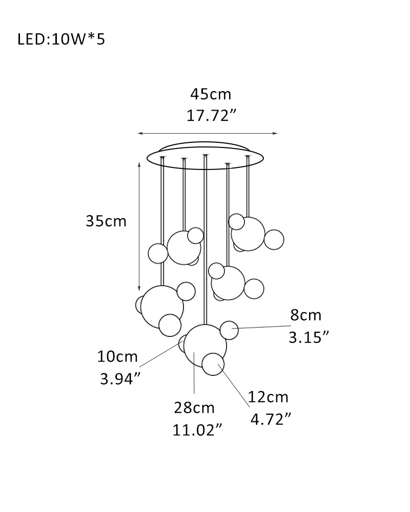 Cluster Alabaster Pendant Lamp with four different sizes of marble ball neatly supported on metal pole