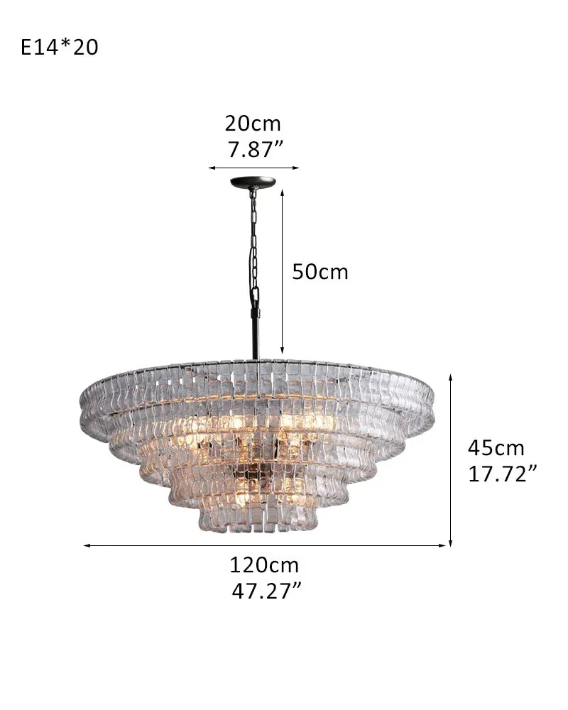 LightsStory Series Ethereal Chandelier | Tiered Round Textured Curved Glass and Aluminum Chain, Plated-Brass or Black Accents for Dining Rooms and Living Areas 5 tier-L120*H45CM L48"*H18"(E14*20) Black + Transparent Glass American chandelier