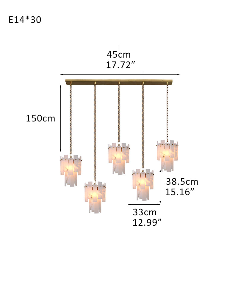 3-light Alabaster marble Cluster Chandelier 13" with adjustable chain 150cm for kitchen