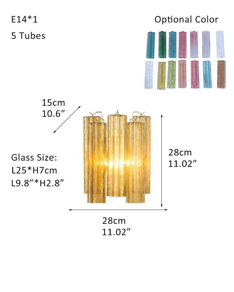 Fantastic Murano Amber Glass Tube Chandelier in Chrome & Golden Frame