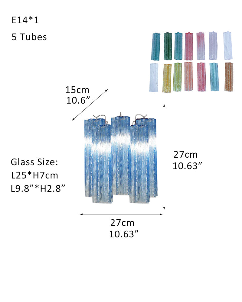 Elegant Murano Hand-blown Blue Glass Tube Multi-Tier Chandelier in Silver Frame