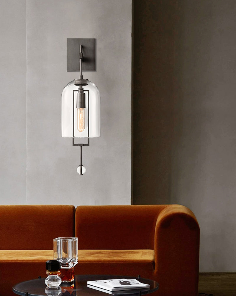 Modern Glass Wall Sconce with Lacquered Metal & Brushed Brass Finish - Halogen Wall Light