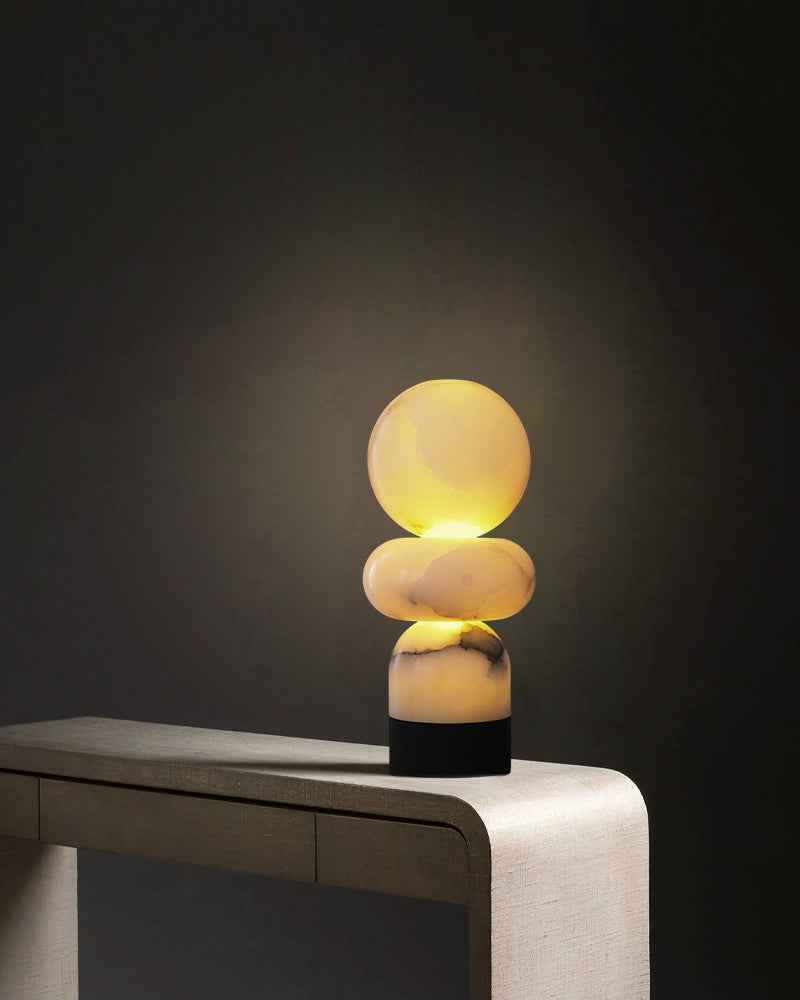 Alabaster Geometric Table Lamp - Three Nature Stone - Black & Brass - [number_of_lights] - Small