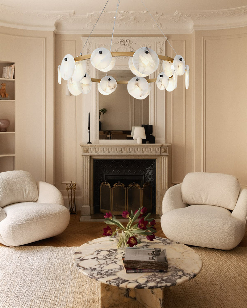 LightsStory Alabaster Statement Pendant Light - Linear Round Brass