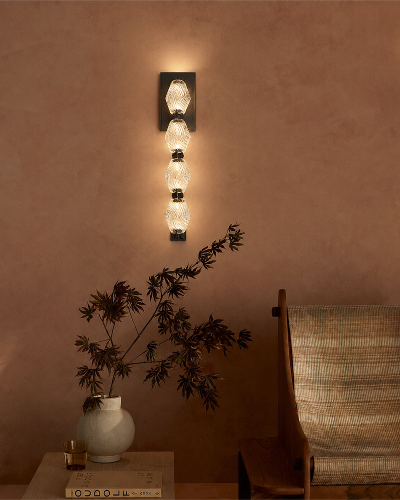 Clairval Stacked Gemstone Totem Wall Light Sconce - Clear Glass, Lux Gold Trim - Hallways, Bedrooms & Bathrooms