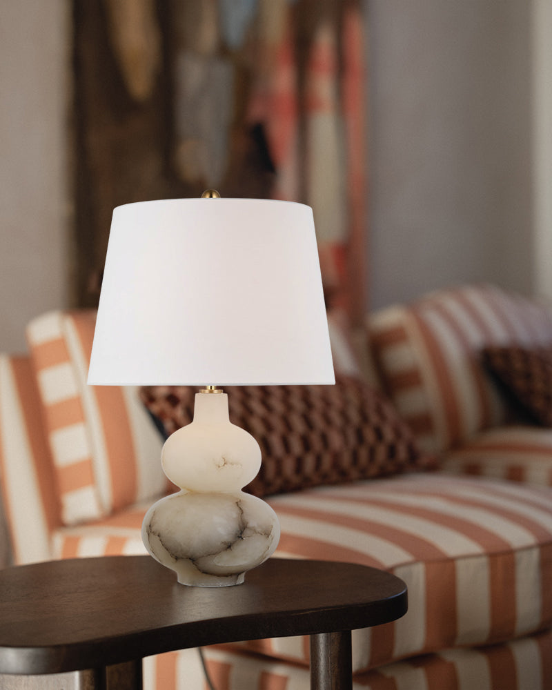 Ciccio Medium Table Lamp in Alabaster White Linen Fabric Shade W12" H18.5"