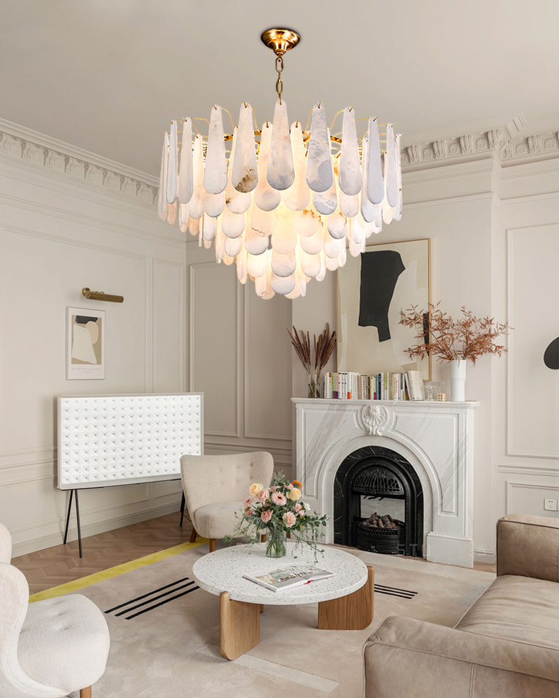 Dia 21.7"-Tiered Raindrop Alabaster Chandelier lighting hanging for living room foyer kitchen