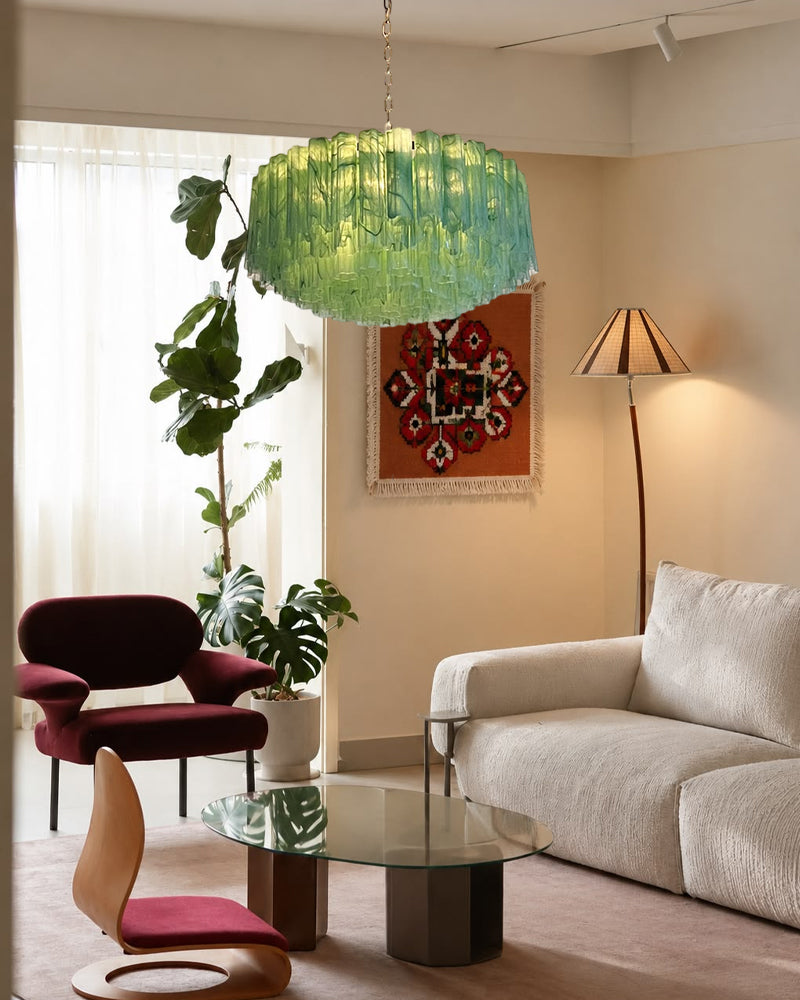 Cortina Amber Gold Murano Glass Tiered Chandelier - Hand-Blown Murano Glass, Heritage Brass Trim - Luxury Home Interior Lighting