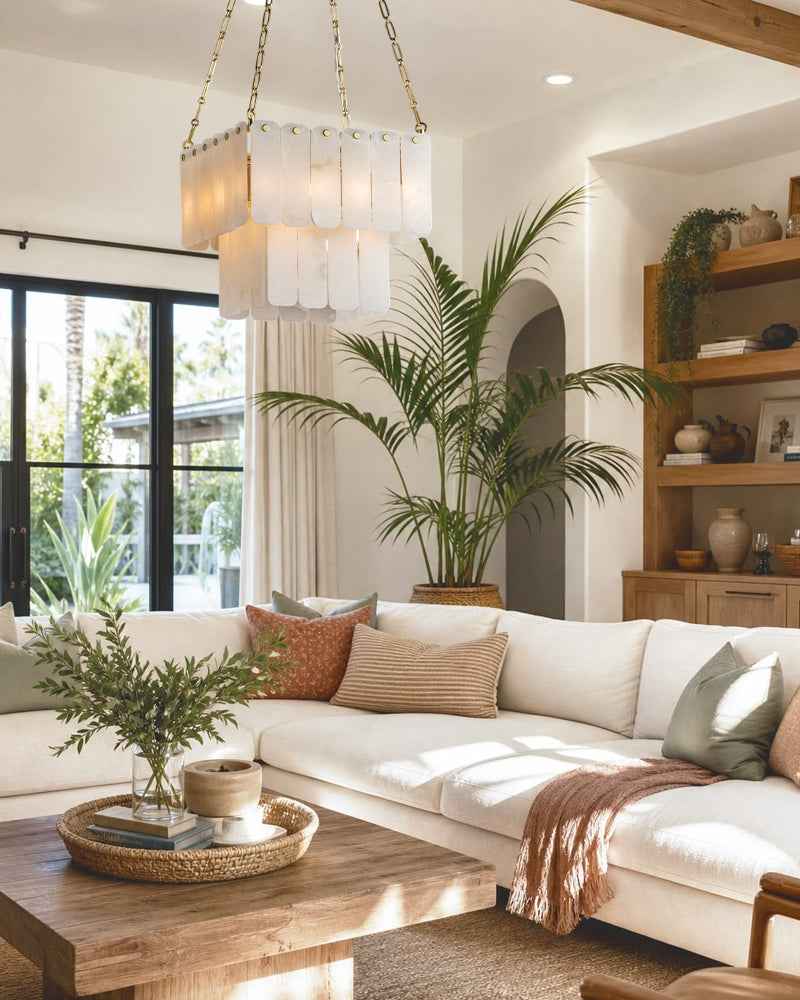 LightsStory Alabaster Square Mutil-layer Pendant Light - White Natural Stone
