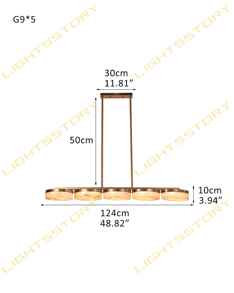 Alabaster Multi Disc Cluster Linear Pendant Light - Natural Spanish Alabaster, Lux Gold Trim - Kitchen Islands & Dining Rooms