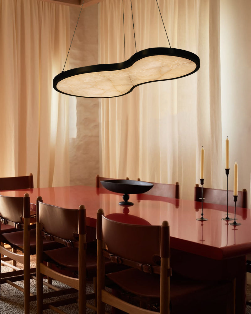 Alabaster Fabula Organic Cloud Panel Geometric Pendant Light Chandelier - Natural Spanish Alabaster Panel, Serene Black Trim - Kitchen Islands & Dining Rooms