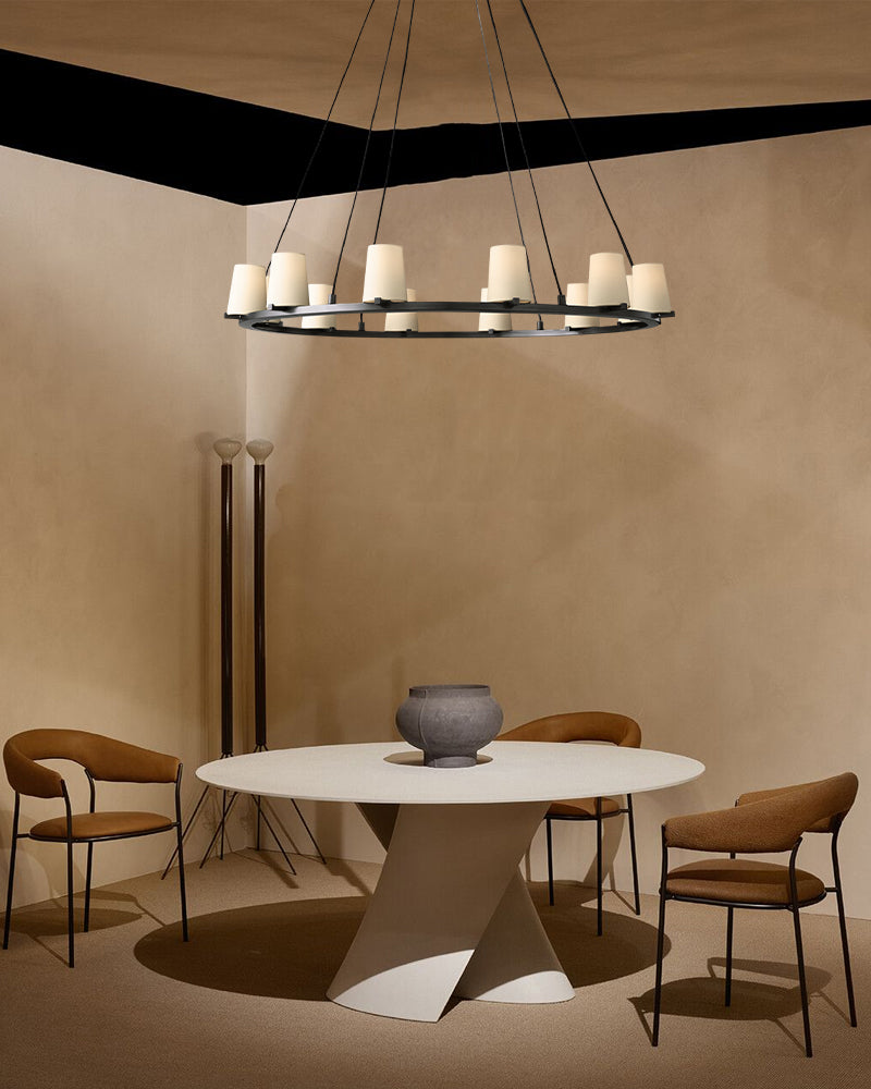 Pauillac Frabic Shade Round Chandelier 36" 48" 60" Lacquered Burnished Brass/Black American chandelier