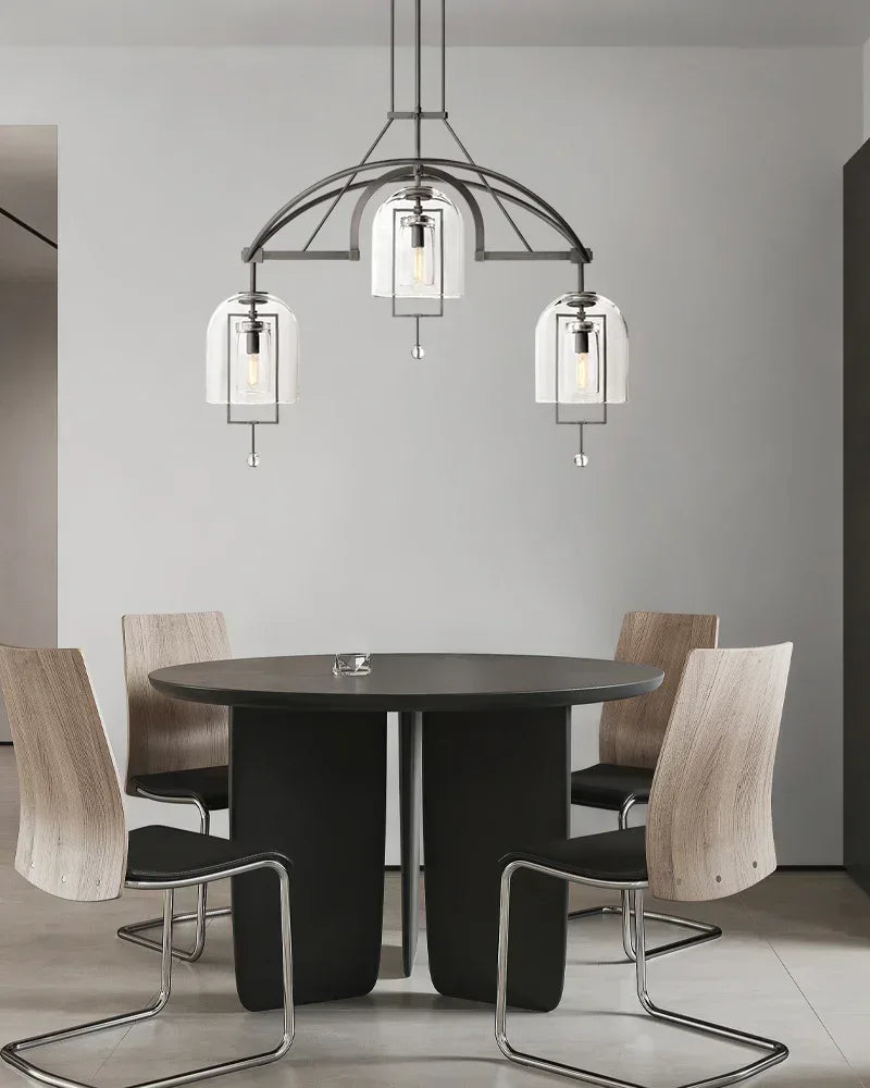 LightsStory Series Geometric Chandelier | Round Hand-Blown Glass and Metal, Brushed Black finish for Modern Dining Rooms and Entryways American Vintage chandelier lamp