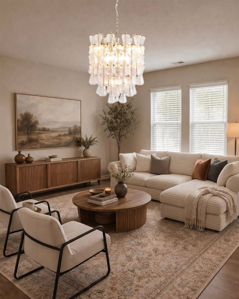 Murano Glass Cascade Tiered Chandelier - Amber & Clear & Green Glass
