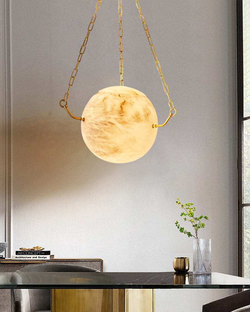 Vintage Alabaster Globe Pendant Light Fixture with brass/black adjustable chain 150cm