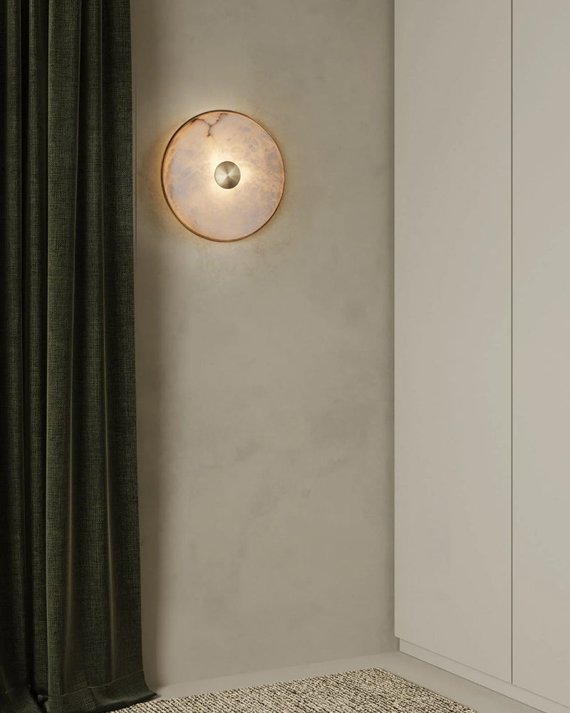 Lausanne Series Alabaster Wall Sconces | Nature Texture Round Sconces for Bathroom Bedroom Flush Mounted Wall Sconce Lamp