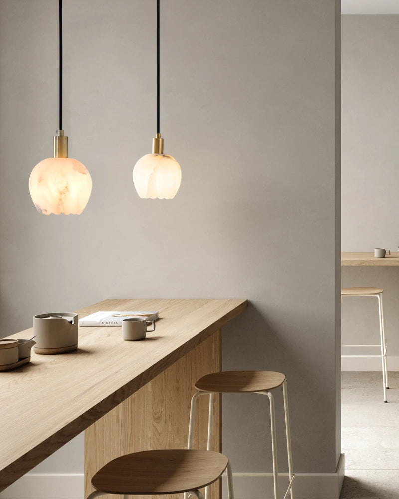 Lightstory Series Modern Alabaster Marble Pendant Lighting | 3/5/7/9 Lights Petal Bud with Gold or Black accents for Dining Room,Hotels American chandelier