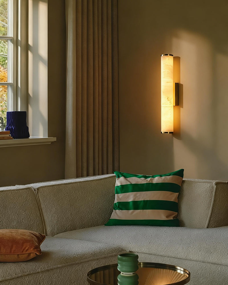 LED Copper Cylindrical Natural Marble Alabaster Wall Sconce Lamp,H30/40/50/60CM Flush Mounted Wall Sconce Lamp