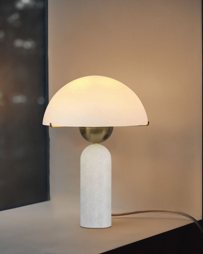 Elegant G9 alabaster marble table lamp with dome shade, adding style to modern decor.