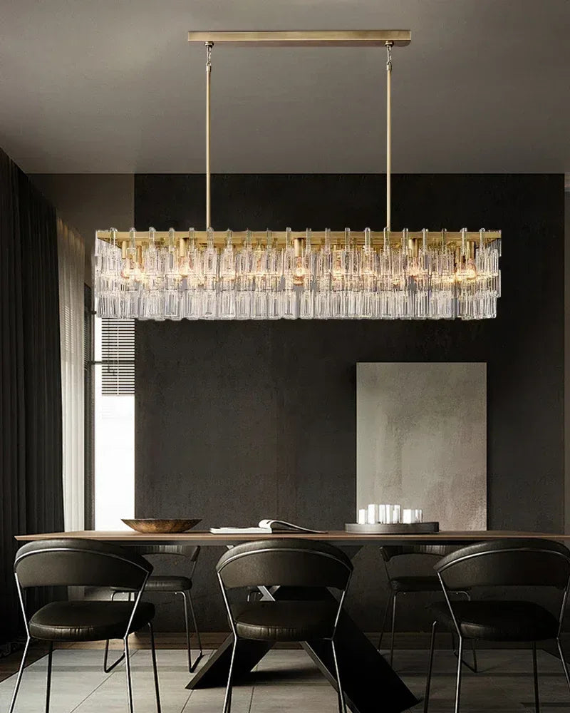 LightsStory Series Prismatic Chandelier | Linear Prismatic Crystal Hand-set Prismatic Crystals and Interlocking Steel, Dual-Tone Matte Black and Gold for Entryways, Dining Areas, and Bedrooms American chandelier