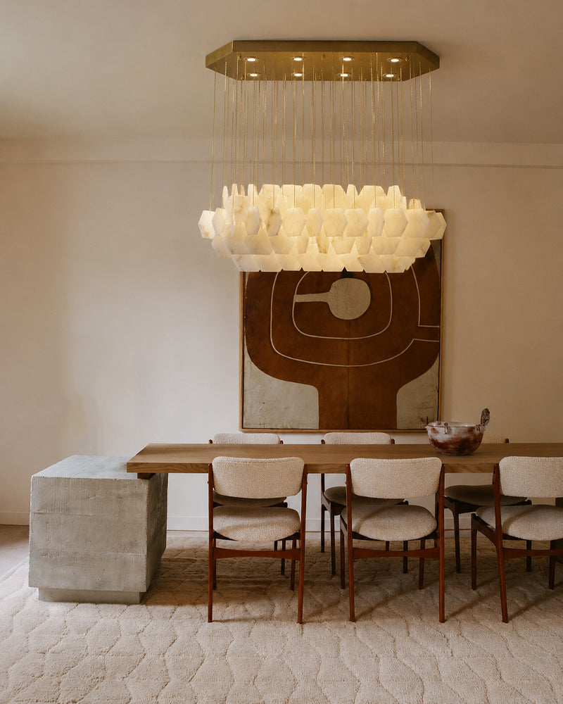 LightsStory Alabaster Streamline Chandelier - Geometrical White Stone
