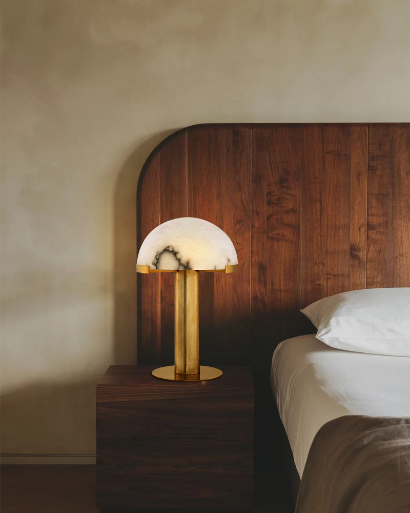 LightsStory Series Geometric Table Lamp | Dome Alabaster Shade Hand-carved natural alabaster with metal base, Burnished Brass or Black finish for Home offices, bedside tables, and workspaces Modern Table lamp