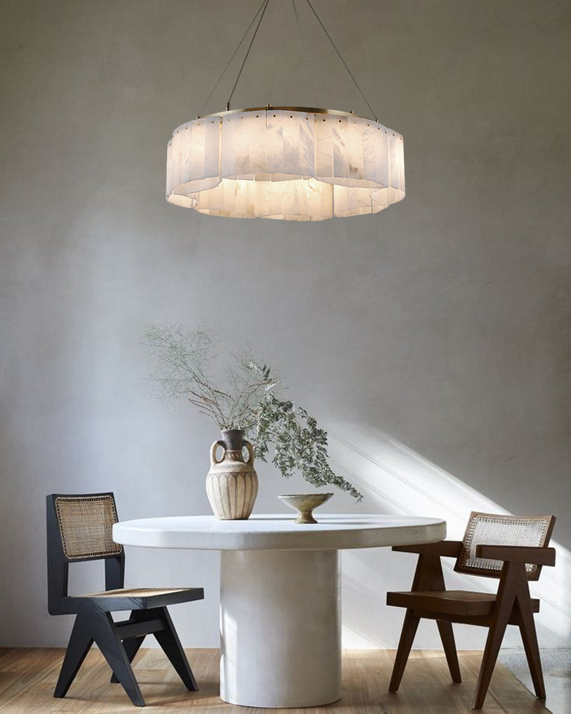 LightsStory Series Murano Swirl Ceiling Light Hand-Blown Alabaster with Brushed Brass Finish for Bedrooms, Kitchens, and Dining Rooms. Luxury Modern Chandelier