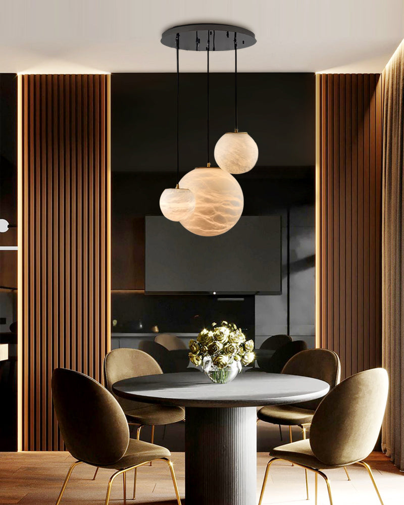 7/9-light Modern Round Marble Pendant Lamp with black base ceiling for kitchen island