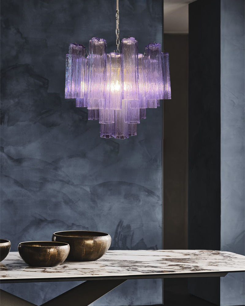 Modern Colored Murano Purple Glass Tube Tronchi Chandelier