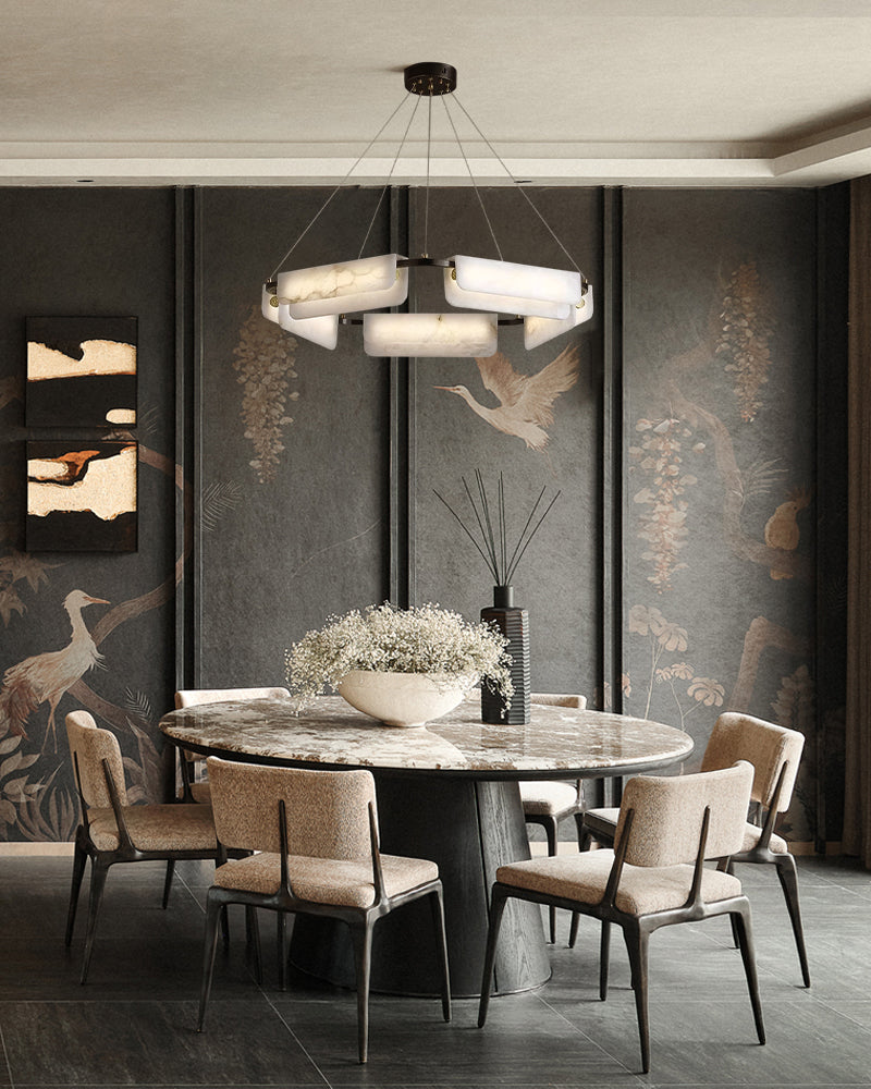 Organic Alabaster Linear Pendant Lightiing with Black Metal Frame for Kitchen Island
