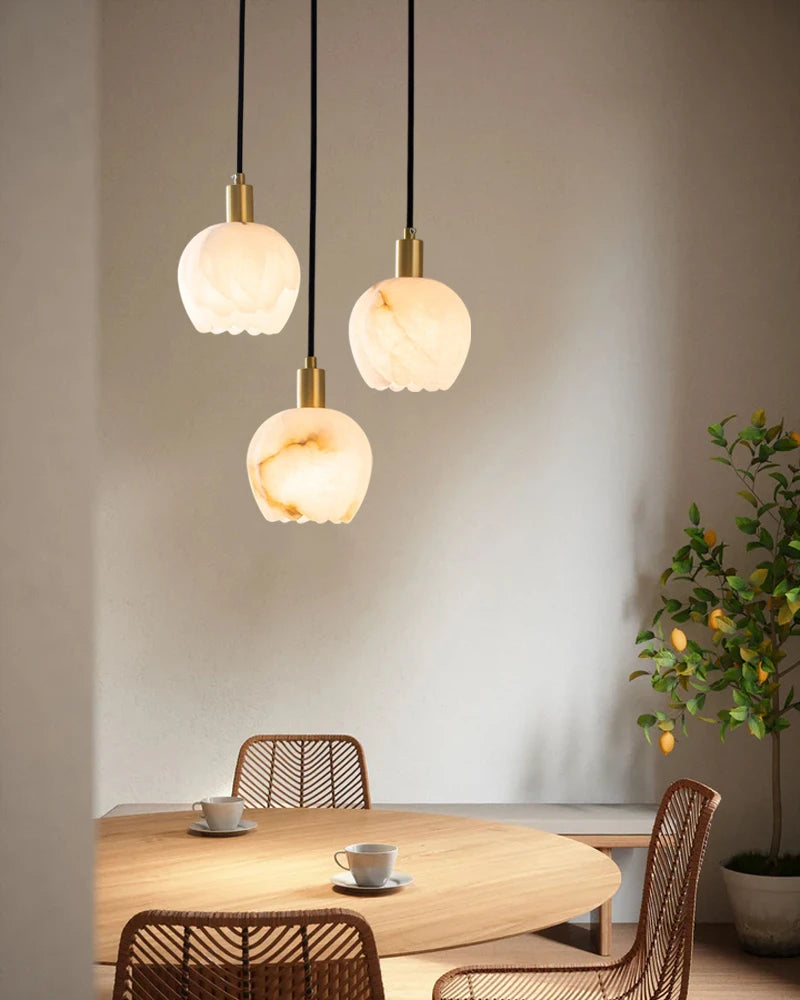 Lightstory Series Modern Alabaster Marble Pendant Lighting | 3/5/7/9 Lights Petal Bud with Gold or Black accents for Dining Room,Hotels American chandelier