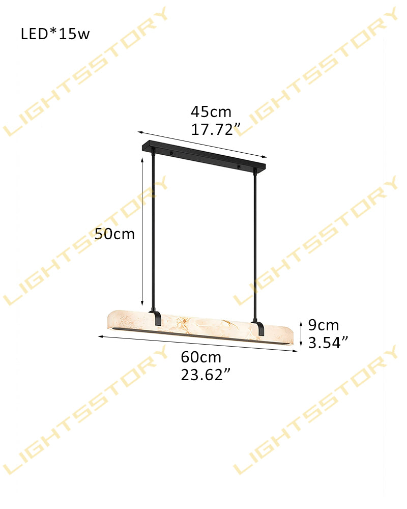 Alabaster Linear Capsule Chandelier - Natural Spanish Alabaster, Lux Gold Trim - Kitchen Islands & Dining Rooms