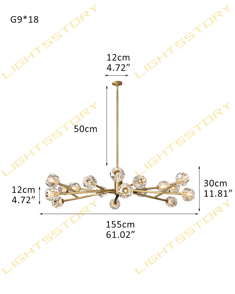 Modern Crystal Pendant Cluster Lighting with Adjustable Cord for Handing Lighting Fixture 18 light-D155*H30CM D61"*H12" Brass+Clear Crystal Modern Pendant lamp