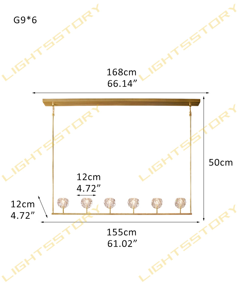 Modern Double Layer Crystal Pendant Lighting with Adjustable Cord for Dining room 6 light-W155*D12*H12CM W61"*D5"*H5" Brass+Clear Crystal Modern Pendant lamp