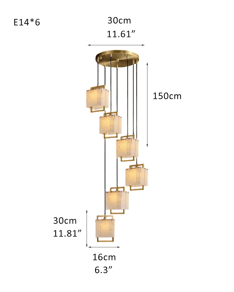 24-light cluster ceiling pendant lamp dimensions: 30cm x 150cm with copper frame.