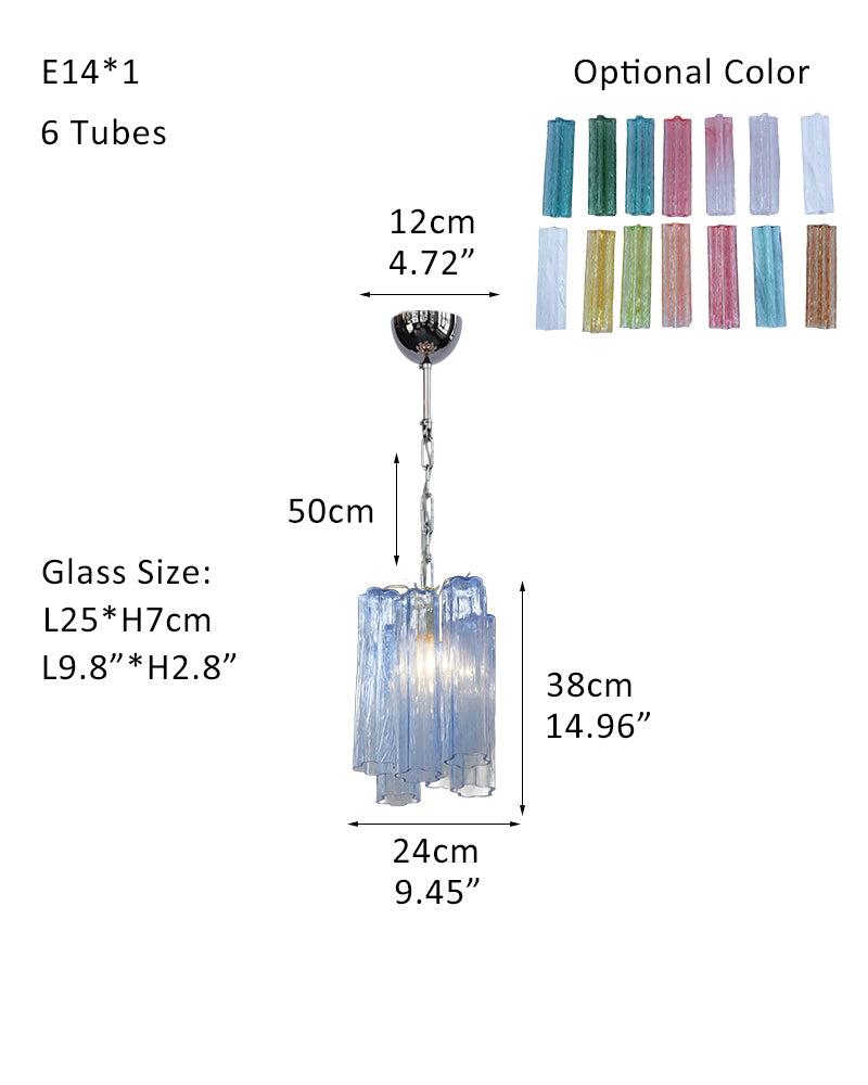 Elegant Murano Hand-blown Blue Glass Tube Multi-Tier Chandelier in Silver Frame