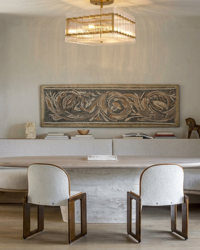 Solstice Aura Fluted Glass Square Ceiling Light - Semi Flush Mount, Lux Gold Trim - Living Rooms, Dining Rooms & Hallways