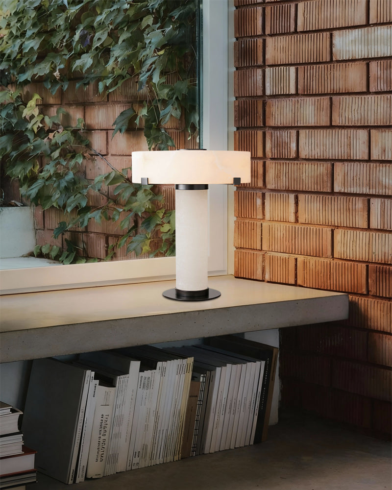 Ascot Series Architectural Table Lamp | Hand-Carved Column Natural Alabaster, Polished Brass and Black Accents for Contemporary Living Spaces Modern Table lamp