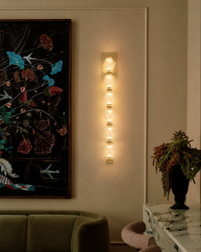 Clairval Stacked Gemstone Totem Wall Light Sconce - Clear Glass, Lux Gold Trim - Hallways, Bedrooms & Bathrooms