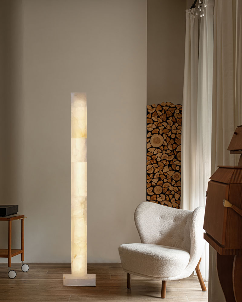 LED Alabaster Square Column Tall Standing Floor Lamp decor for bedroom, living room, hall