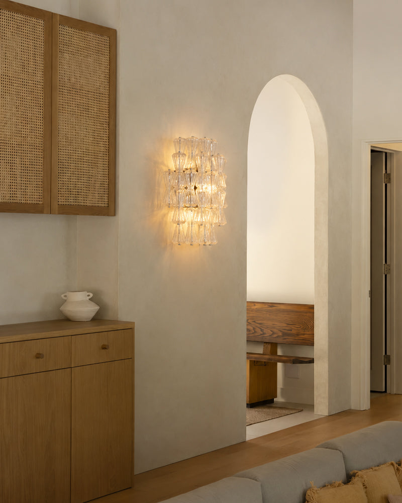 LightsStory Murano Glass Sculpture Amber Sconce - Hand-Blown Amber Glass, Lux Gold Trim - Bedrooms, Hallways & Bathrooms