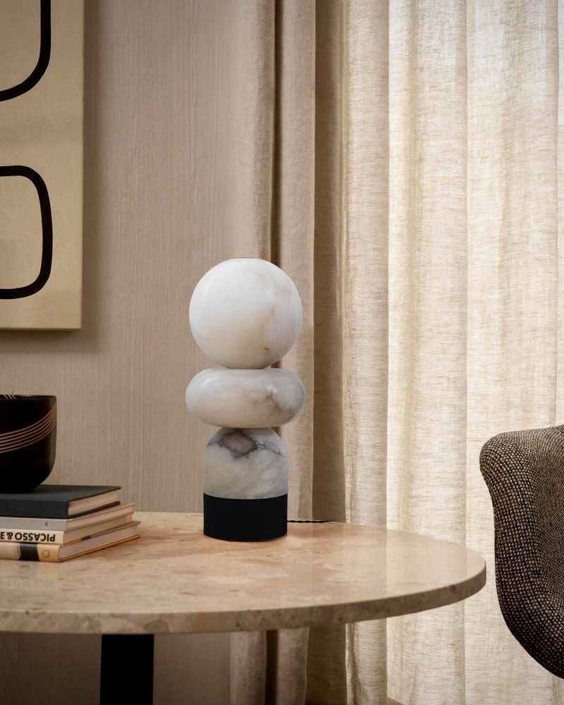 Alabaster Geometric Table Lamp - Three Nature Stone - Black & Brass - [number_of_lights] - Small
