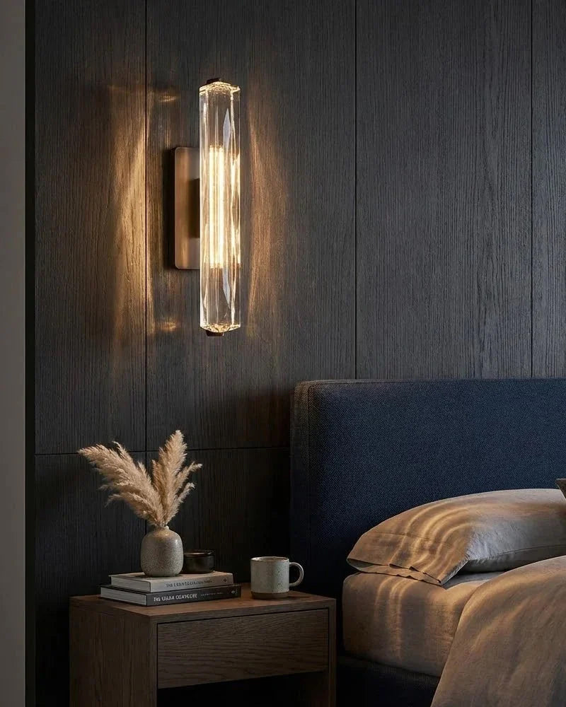 Valence K9 Crystal Fluted Tube Wall Sconce - Serene Black & Brass Trim -Single & Double Crystal Tubes