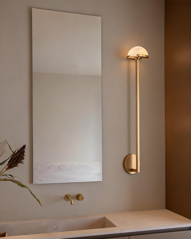 Comporta Series Geometric Wall Sconce | Sculptural Two-Tier Hand-Carved Natural Alabaster, Brass and Black finish for Living Rooms, Hallways, and Bedside Suites Flush Mounted Wall Sconce Lamp