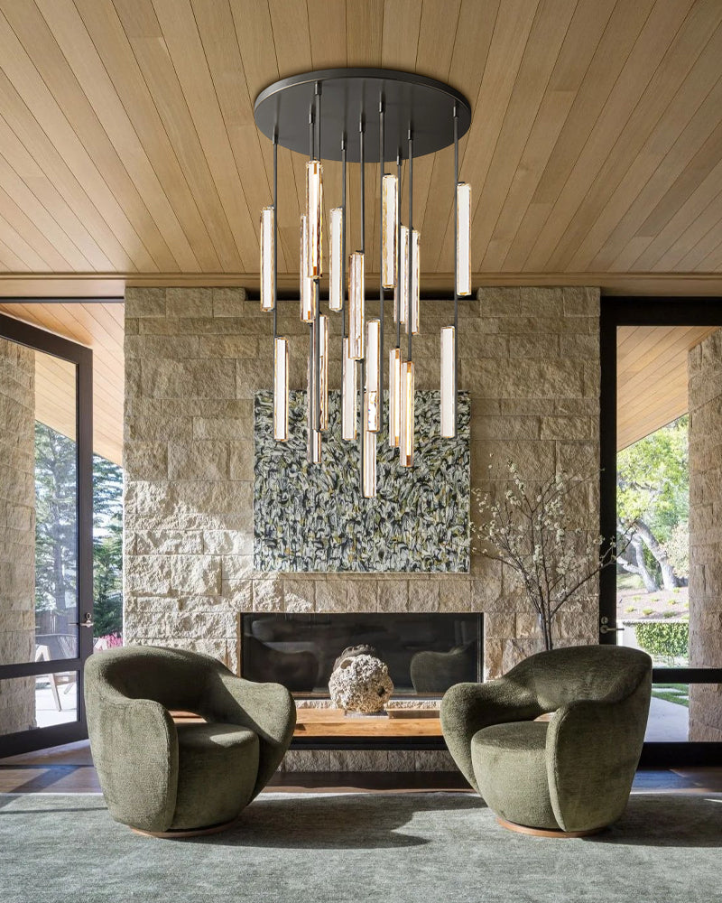 Audubon Crystal Triple Bar Linear Chandelier 35" 60" Lacquered Burnished Brass/Black