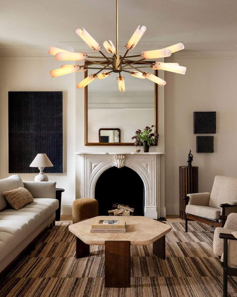 Modern Design Platiere Linear Chandelier Collection with Opal White Glass | Antique Brass/Black Finish