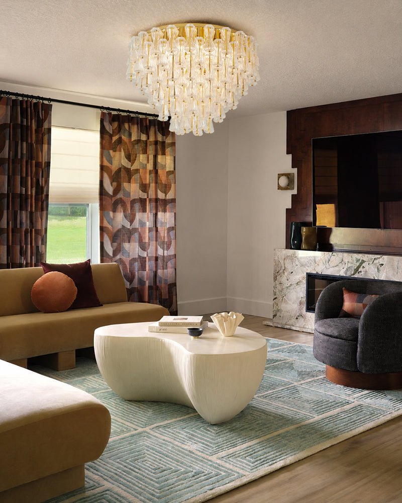 LightsStory Multi-Tiered Flush Mount Ceiling Light - Clear & Amber Glass - Low Profile Luxury Interiors