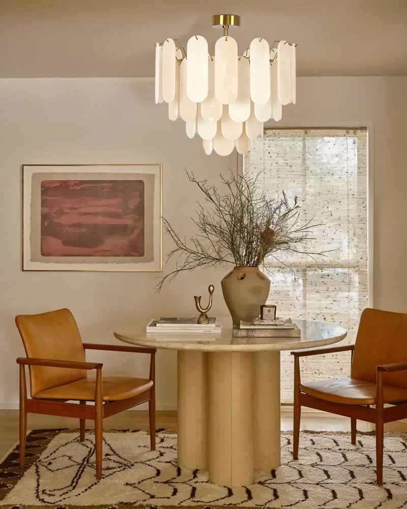 Alabaster Tiered Chandelier-Natural Stone Pendant Light Fixture-White and Brown (Copy)