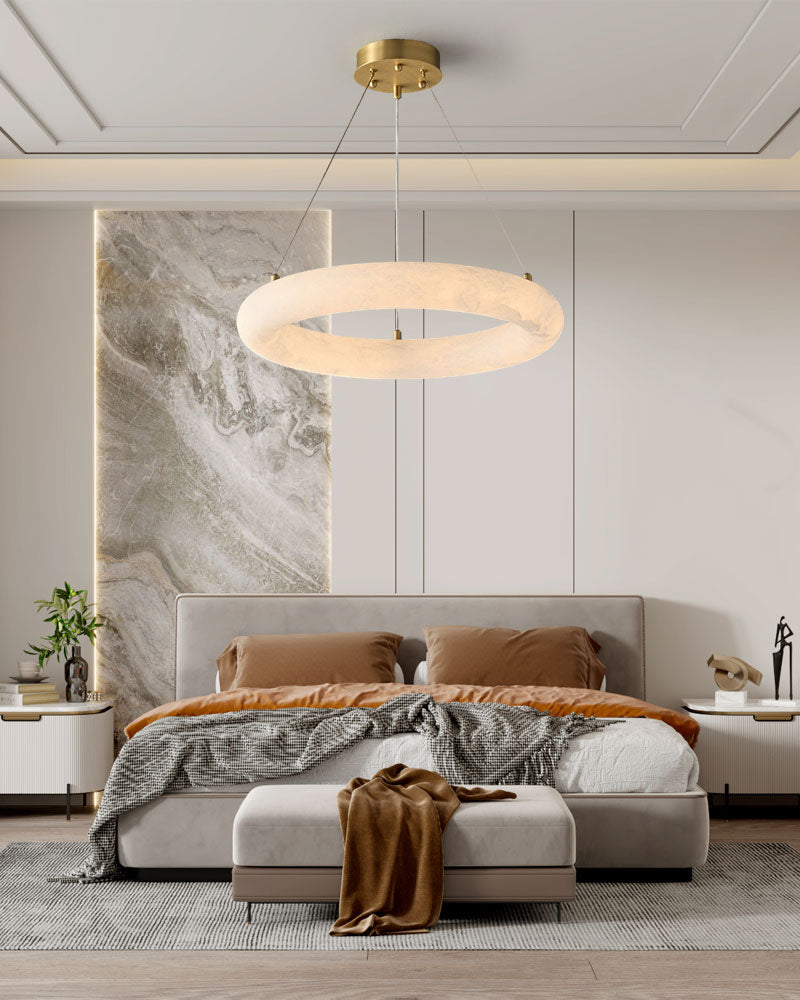 Slim Marble Double Torus Ring LED Pendant Light by 3-color-temperature dimming