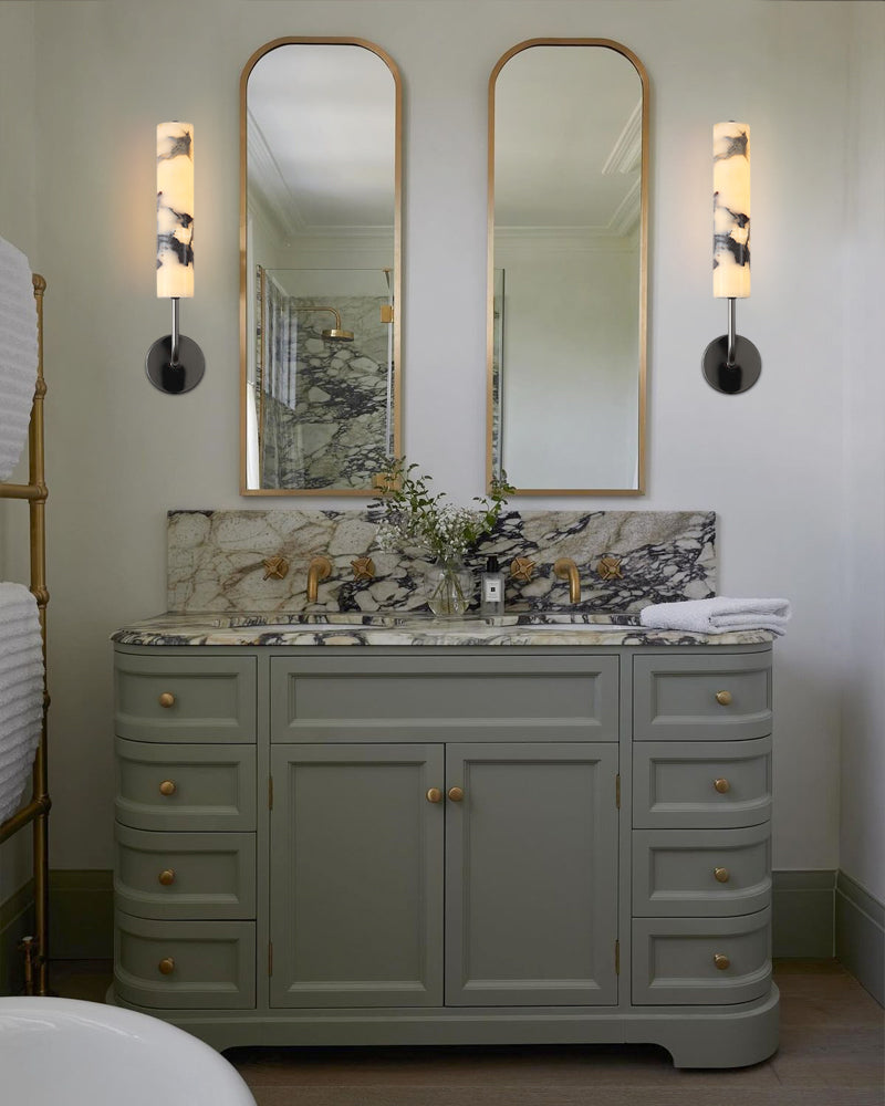 Adrian Frosted Black/Brass Metal LED Cylindrical Nature Texture Marble Wall Sconces Modern Art Design Wall Lamp